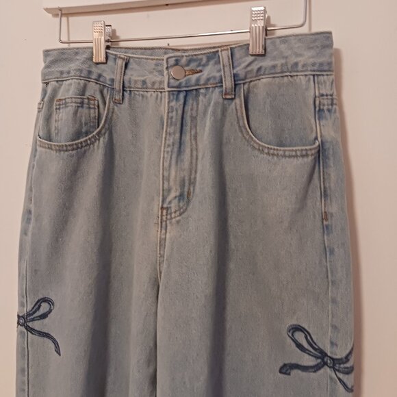 Dazy Wide Leg High Rise Jeans W/ Stitched Ribbons On Sides LRG (14 1/4 " Waist) - Picture 4 of 15
